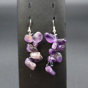 Silver Plated Amethyst Stone Chain Handmade Earrings A7006